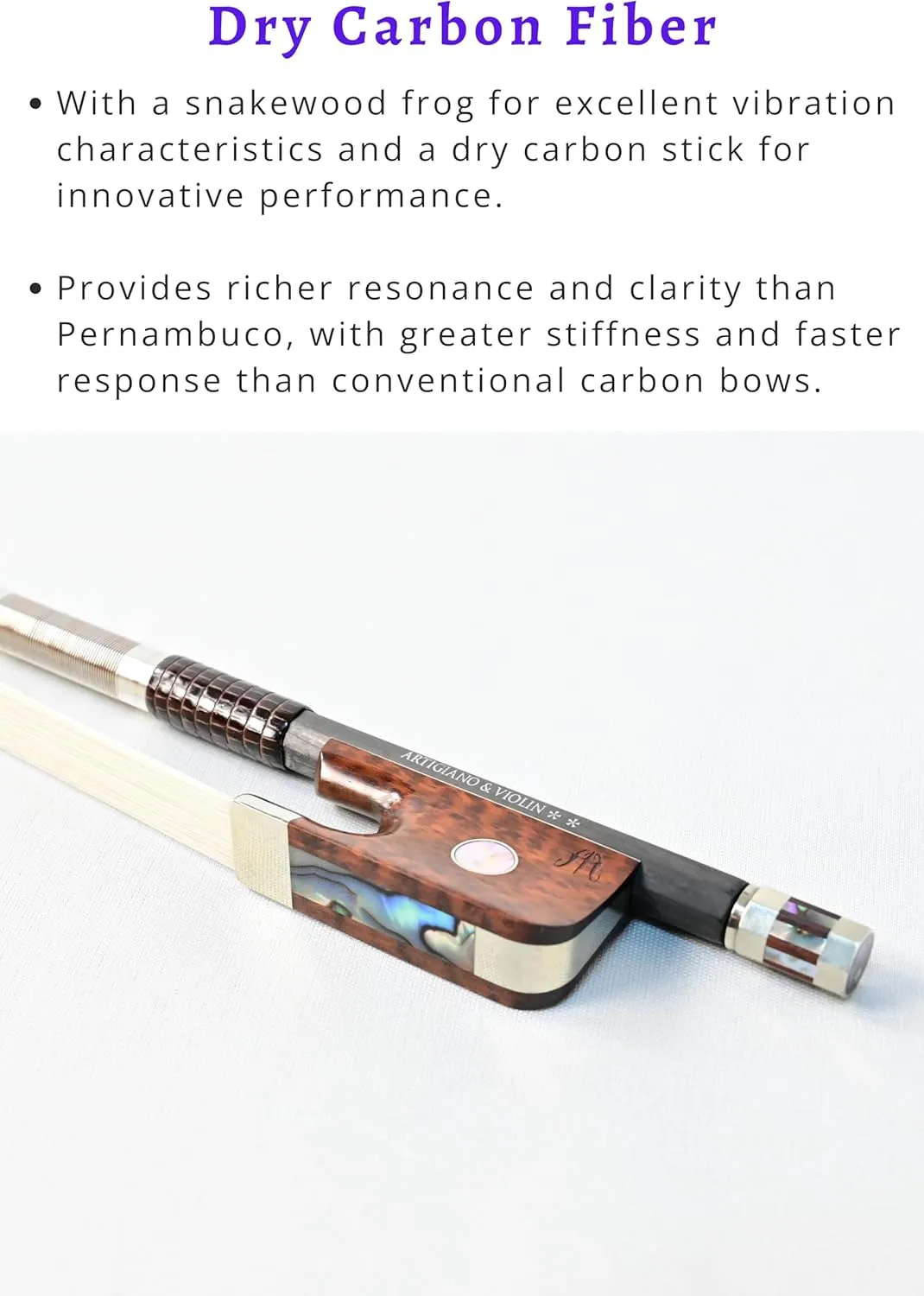 ARTIGIANO&VIOLIN Dry Carbon Fiber Cello Bow with Snakewood Frog AD-503