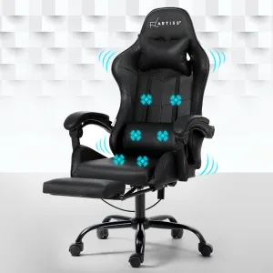 Artiss 6 Point Massage Gaming Office Chair Footrest Black