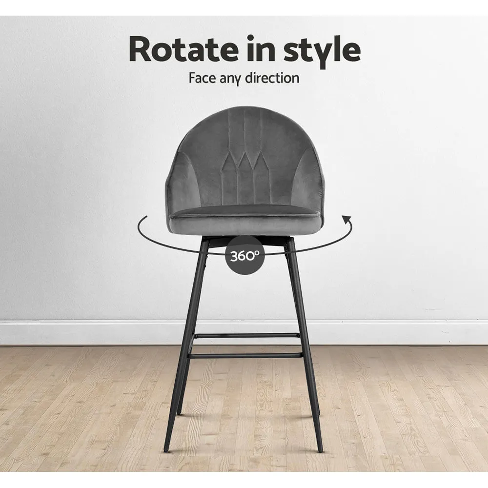 Artiss Set of 2 Bar Stools Kitchen Stool Dining Chairs Velvet Chair Barstool Grey Mesial
