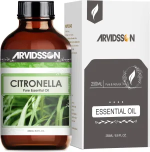 ARVIDSSON Citronella Essential Oil 8.8 Fl Oz (250ml), Large Bottle Natural Citronella Oil for Diffusers, Candle Making, Skin, Body, Outdoor Spray
