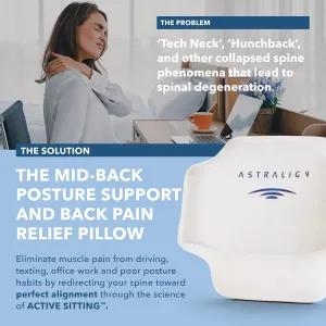 Astralign Office Chair Back Support Pillow: USA Made Thoracic Back Pillow for Back Pain & Neck Pain Relief, Back Posture Corrector Chair Pillow, Lumbar Support Pillow for Office Chair or Car -White,Sm