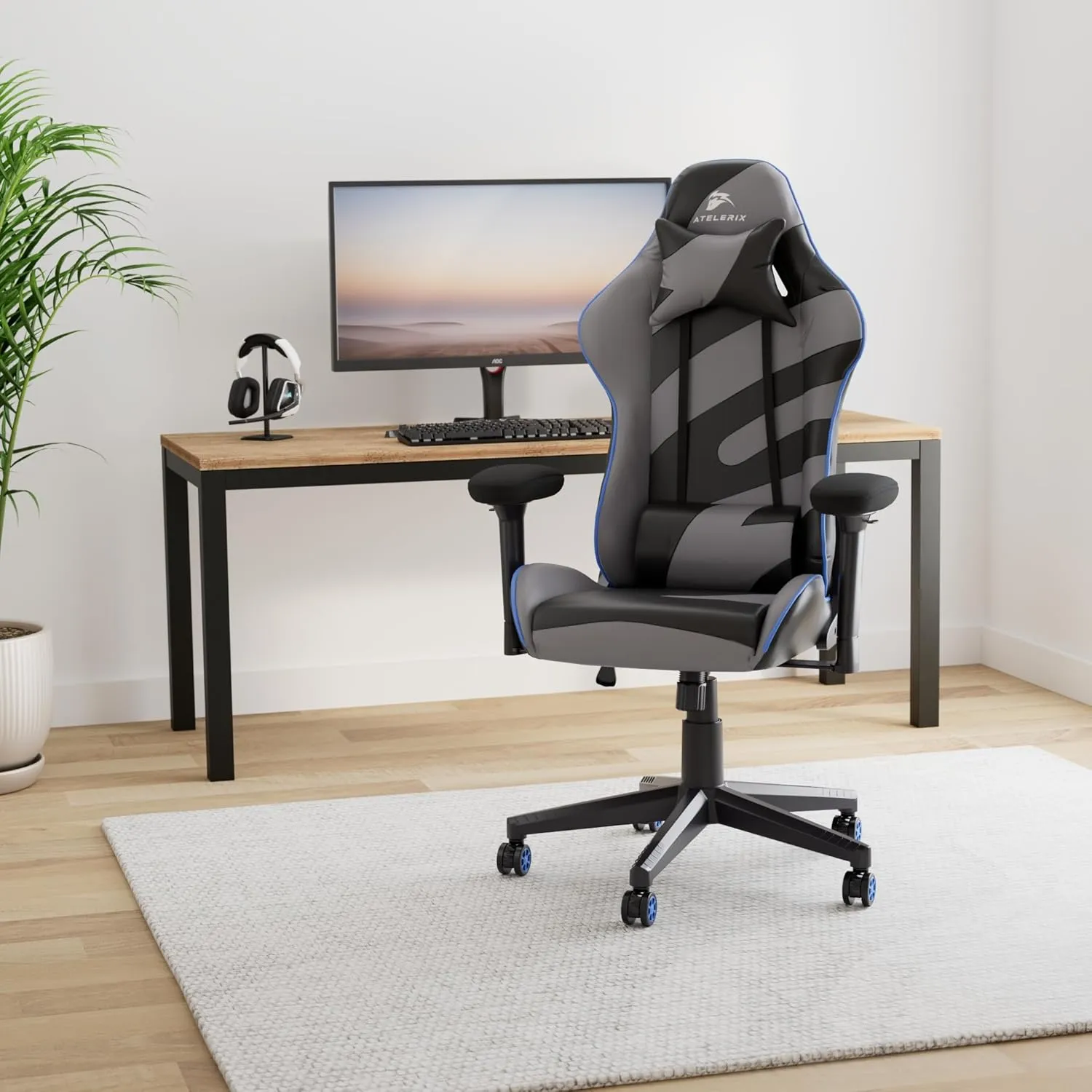 Atelerix Ventris Gaming Chair - PU Leather, Fabric, & Extra Wide Options - Office or Computer Chair - Tilting & Ergonomic Adjustable Swivel Game Chair w/ 4D Covered Armrests, Headrest & Lumbar Support