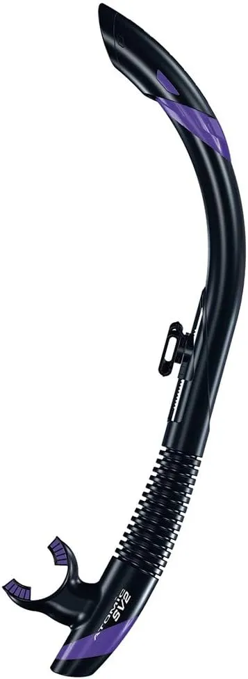 ATOMIC AQUATICS SV2 High-Performance Flex Scuba Diving Snorkel with Semi-Dry Top, Dual Silicone Mouthpiece & Quick Disconnect Keeper