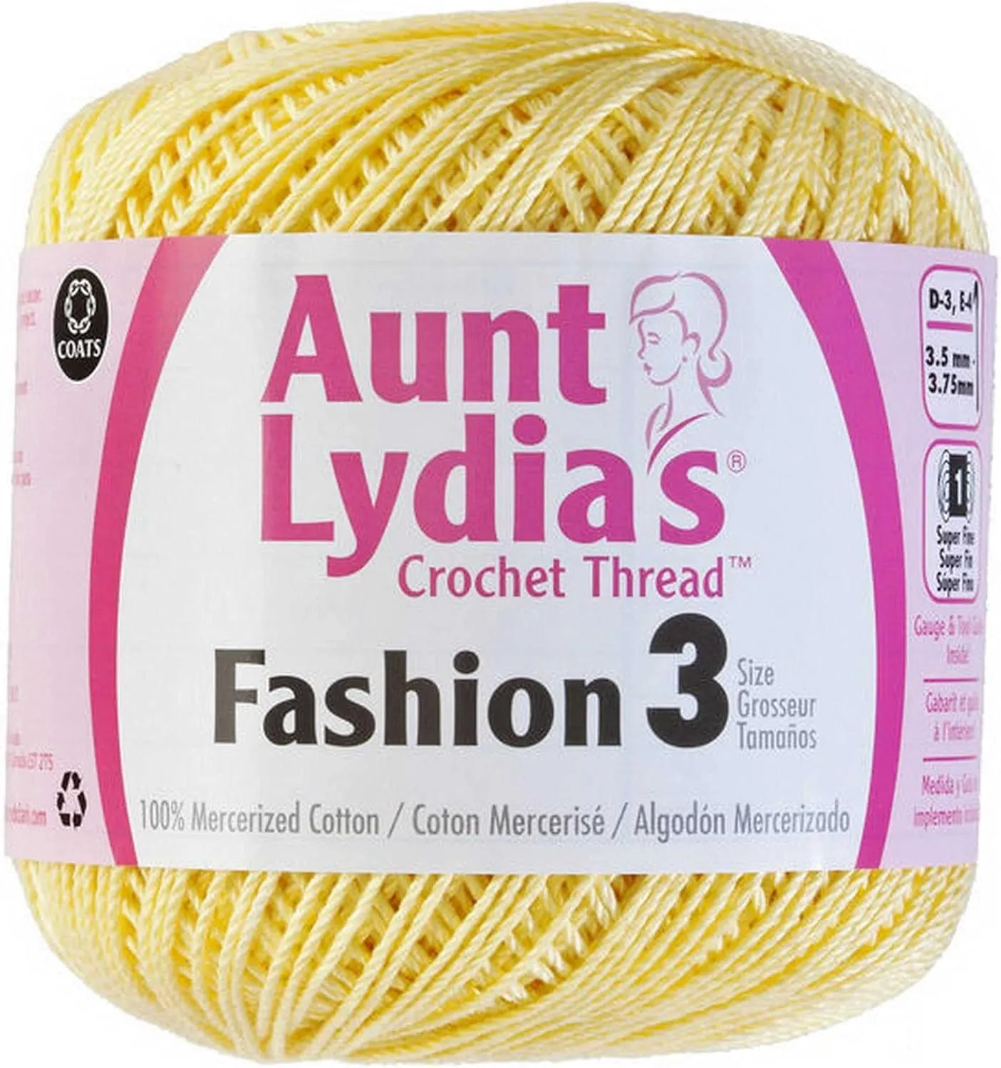 Aunt Lydia's Crochet Thread Fashion Size 3 Maize 182-423 (3-Skeins) Same Dye Lot Fashion Size 3 Soft 100% Mercerized Cotton with Project Bag