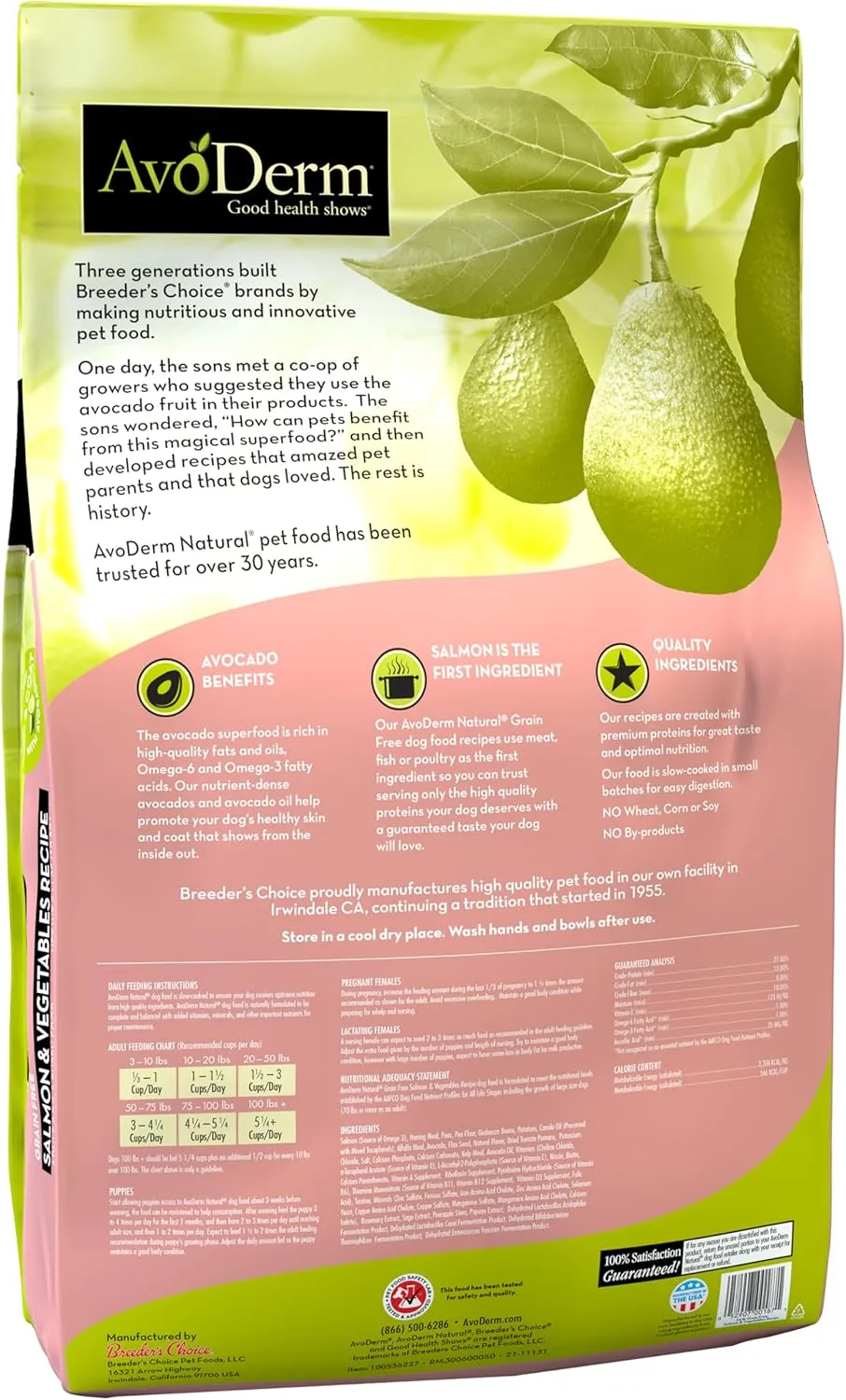 AvoDerm Natural All Life Stages Dry Dog Food, Grain Free, Salmon & Vegetables Recipe, Seafood, 24 Pounds