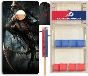 BackYardGamesUSA Pro Cornhole Boards Set | Made in USA | 3/4 Baltic Birch | No Bounce | Triple Thick Legs | Two Brace & Handles, Tournament 2x4 Regulation Set with Score Tower & Cornhole Bags