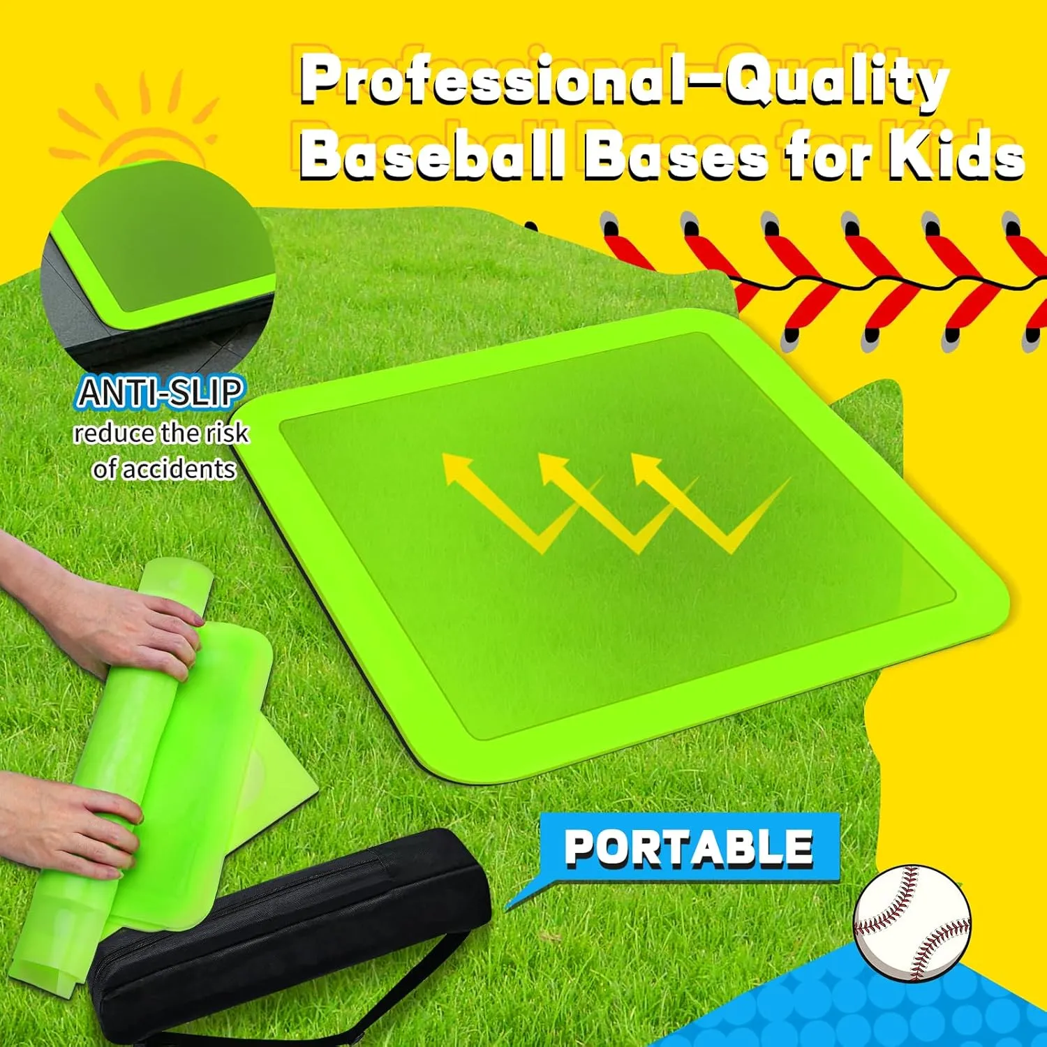 Baseball Bases for Yard - 3 Throw Down Bases 1 Homeplate 1 Pitching Rubber with Baseball Bases Bag for Kids Practice, Rubber Bases for Kickball Baseball Play