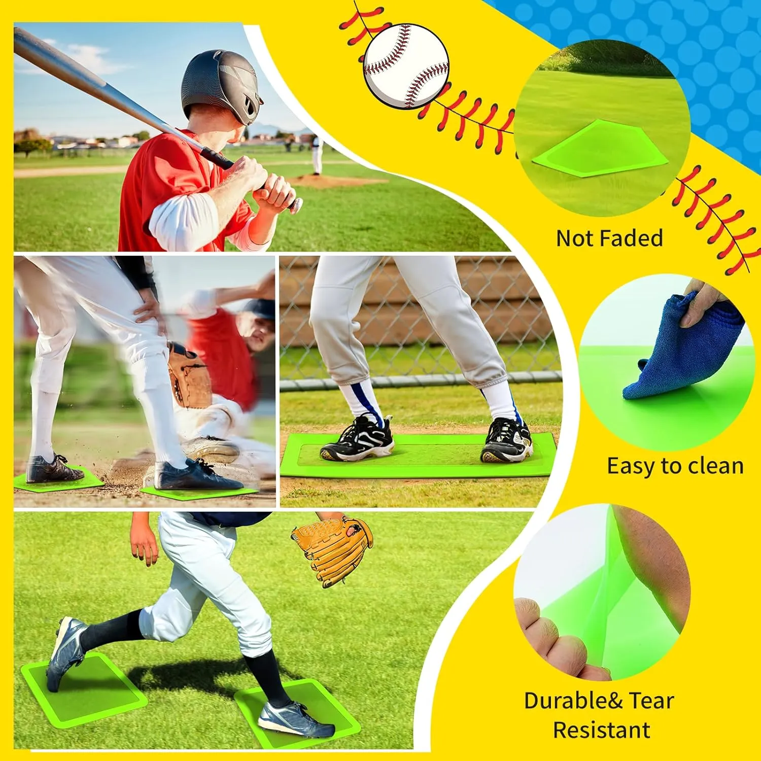Baseball Bases for Yard - 3 Throw Down Bases 1 Homeplate 1 Pitching Rubber with Baseball Bases Bag for Kids Practice, Rubber Bases for Kickball Baseball Play