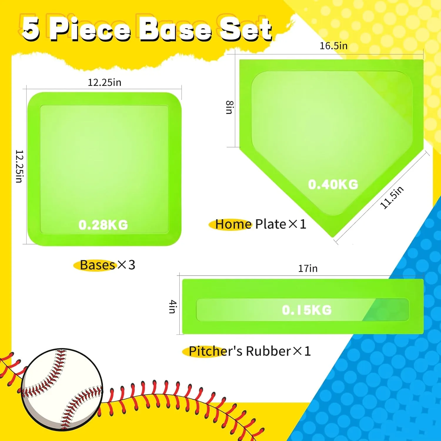 Baseball Bases for Yard - 3 Throw Down Bases 1 Homeplate 1 Pitching Rubber with Baseball Bases Bag for Kids Practice, Rubber Bases for Kickball Baseball Play