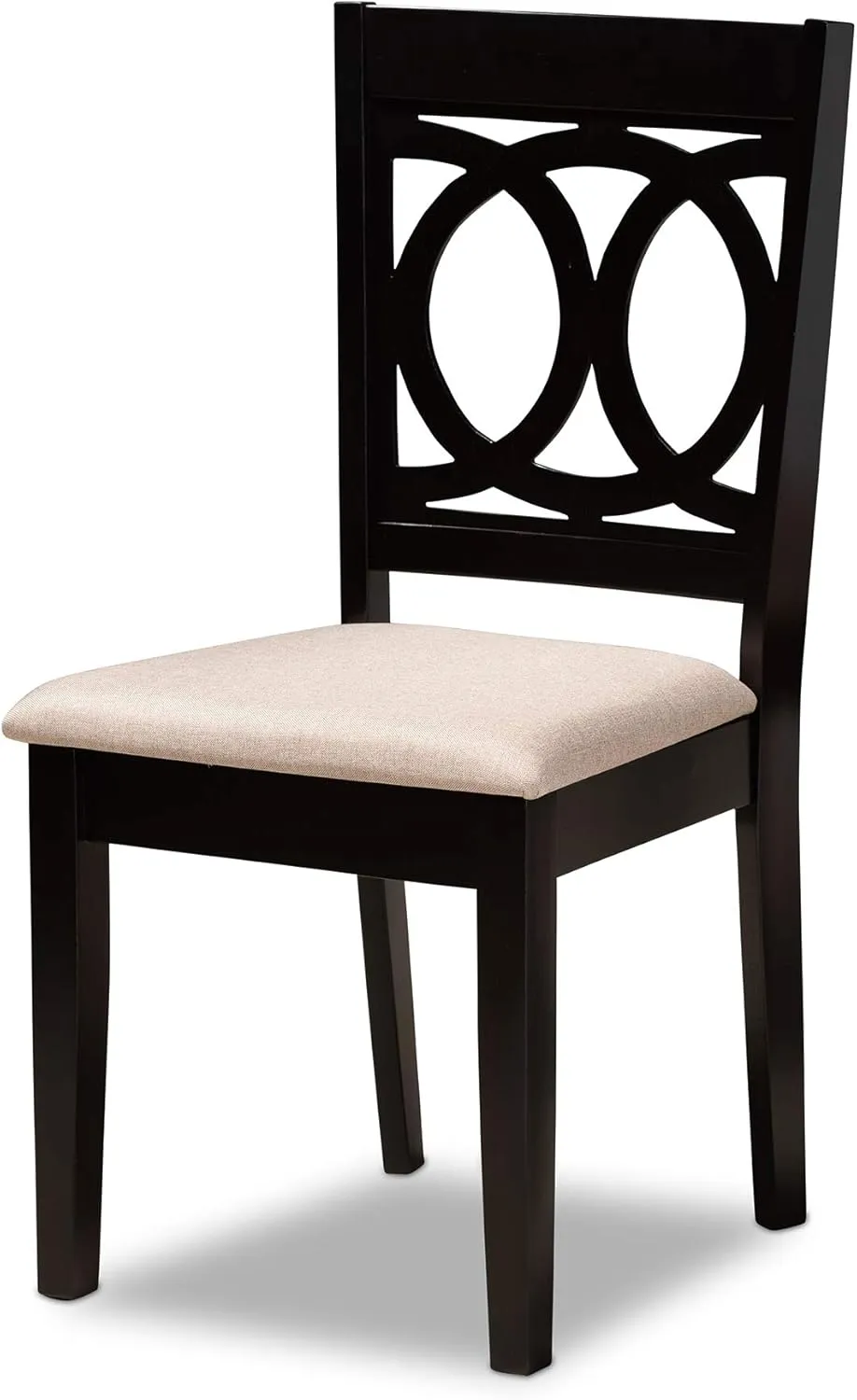 Baxton Studio Barret Dining Set - Sand Fabric Upholstered Espresso Brown Finished Wood 7-Piece Set
