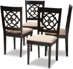 Baxton Studio Renaud Modern and Contemporary Sand Fabric Upholstered Espresso Brown Finished Wood Dining Chair (Set of 4)