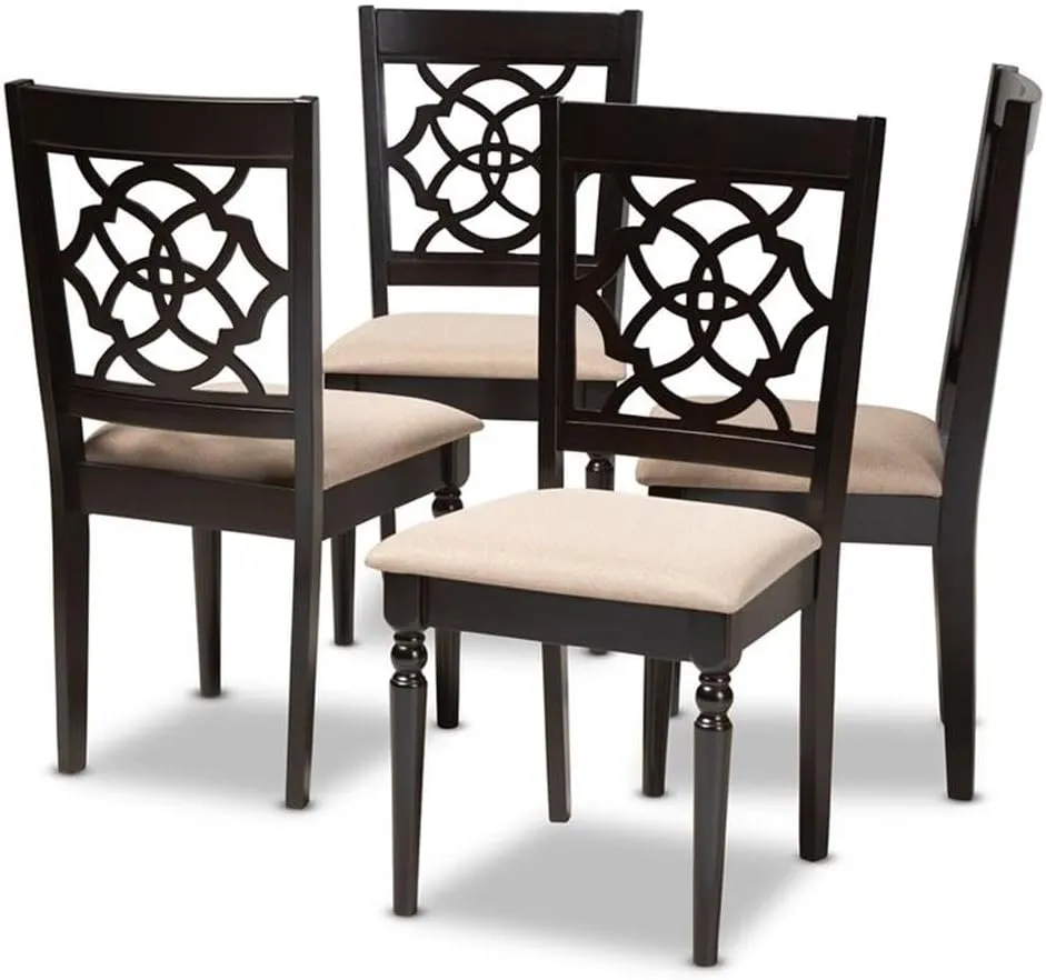 Baxton Studio Renaud Modern and Contemporary Sand Fabric Upholstered Espresso Brown Finished Wood Dining Chair (Set of 4)