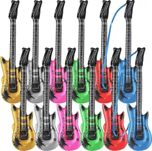 Bedwina Inflatable Guitars for Kids - (Pack of 12) 36-inch Neon Blow Up Guitar Instruments, Party Favors, Giveaways, DJ-Props, Photo-Booth, Birthdays, Rock Star, Rock and Roll Party Decorations