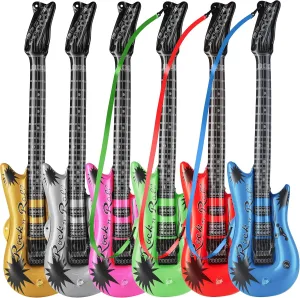 Bedwina Inflatable Guitars for Kids - (Pack of 6) 36-inch Neon Blow Up Guitar Instruments, Party Favors, Giveaways, DJ-Props, Photo-Booth, Birthdays, Rock Star, Rock and Roll Party Decorations