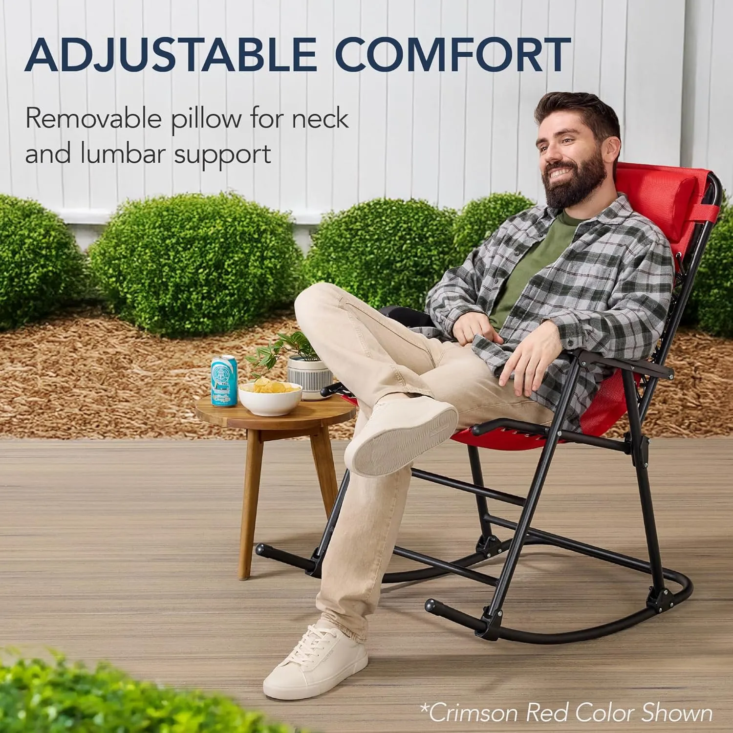 Best Choice Products Outdoor Folding Rocking Chair, Zero Gravity Lounge Chair, Patio Rocker w/Headrest Pillow - Brown