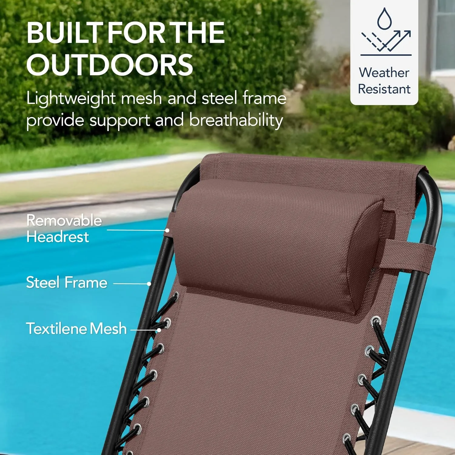 Best Choice Products Outdoor Folding Rocking Chair, Zero Gravity Lounge Chair, Patio Rocker w/Headrest Pillow - Brown
