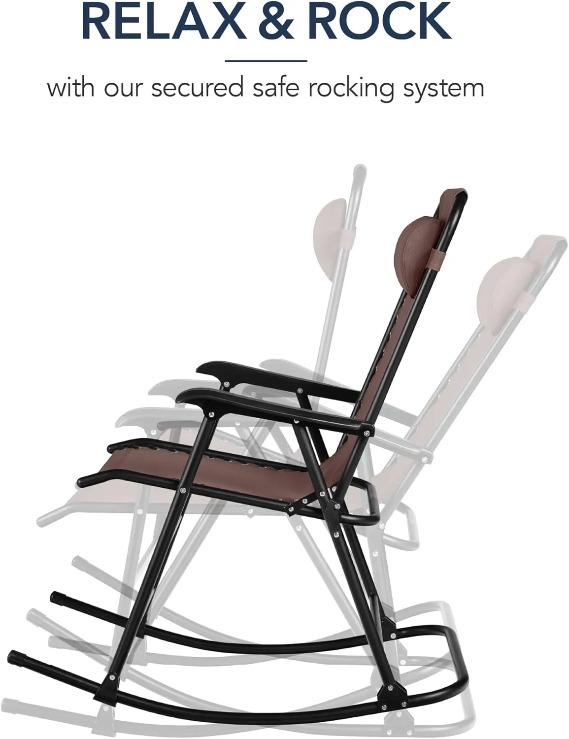 Best Choice Products Outdoor Folding Rocking Chair, Zero Gravity Lounge Chair, Patio Rocker w/Headrest Pillow - Brown