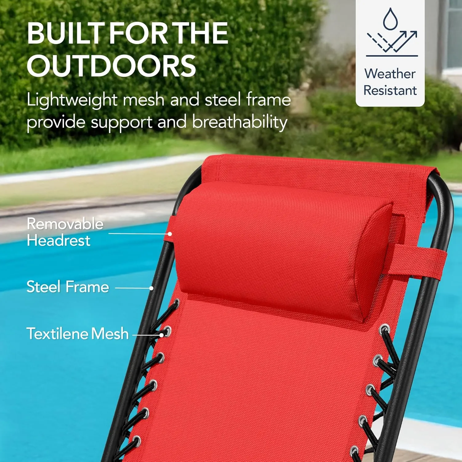 Best Choice Products Outdoor Folding Rocking Chair, Zero Gravity Lounge Chair, Patio Rocker w/Headrest Pillow - Crimson Red