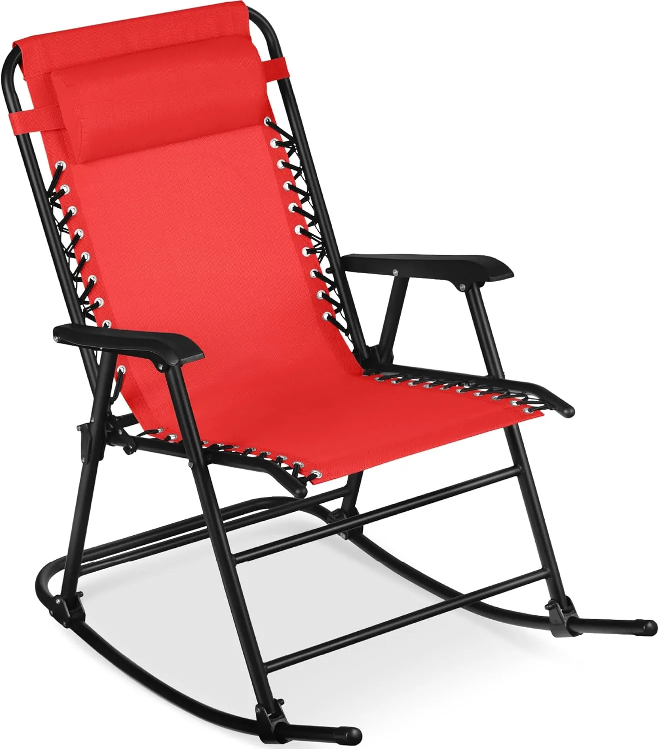 Best Choice Products Outdoor Folding Rocking Chair, Zero Gravity Lounge Chair, Patio Rocker w/Headrest Pillow - Crimson Red