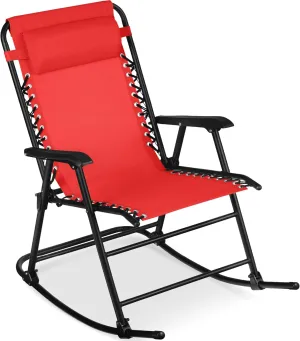Best Choice Products Outdoor Folding Rocking Chair, Zero Gravity Lounge Chair, Patio Rocker w/Headrest Pillow - Crimson Red