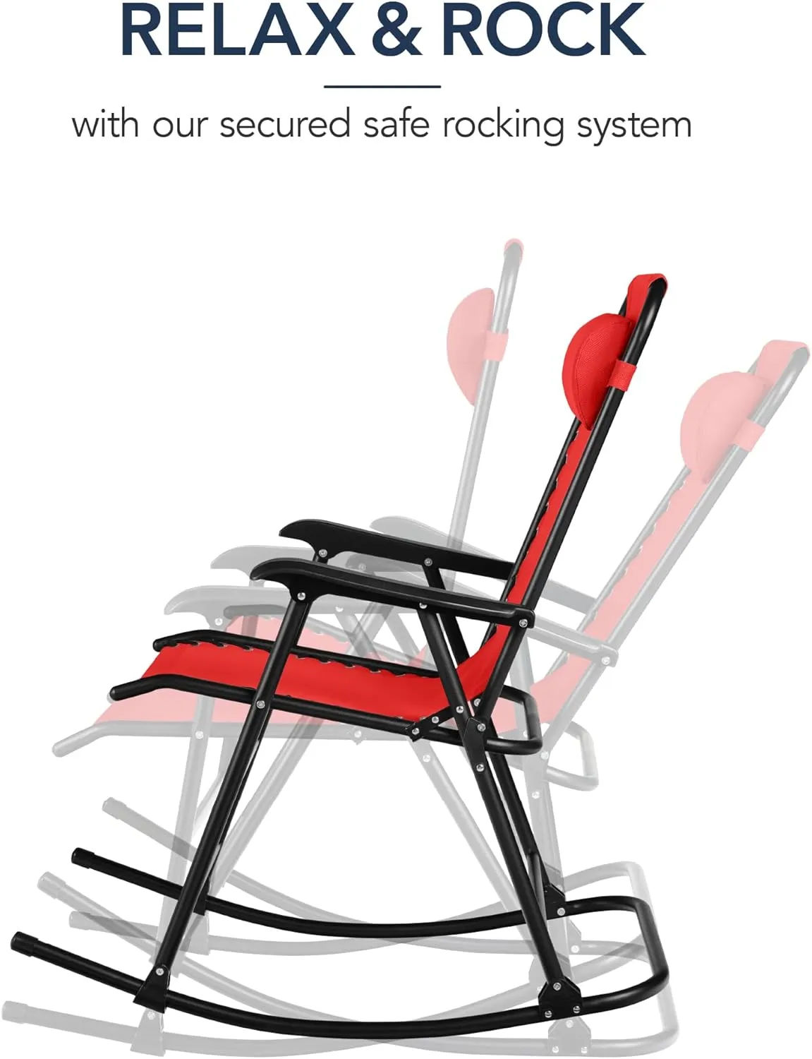 Best Choice Products Outdoor Folding Rocking Chair, Zero Gravity Lounge Chair, Patio Rocker w/Headrest Pillow - Crimson Red