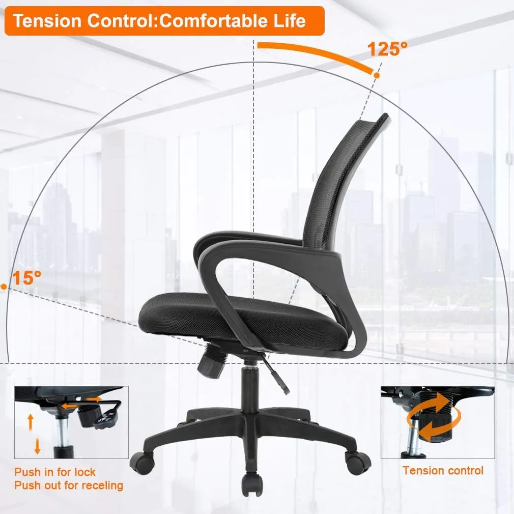 BestOffice Home Office Chair Ergonomic Desk Chair Mesh Computer Chair with Lumbar Support Armrest Executive Rolling Swivel Adjustable Mid Back Task Chair,Black