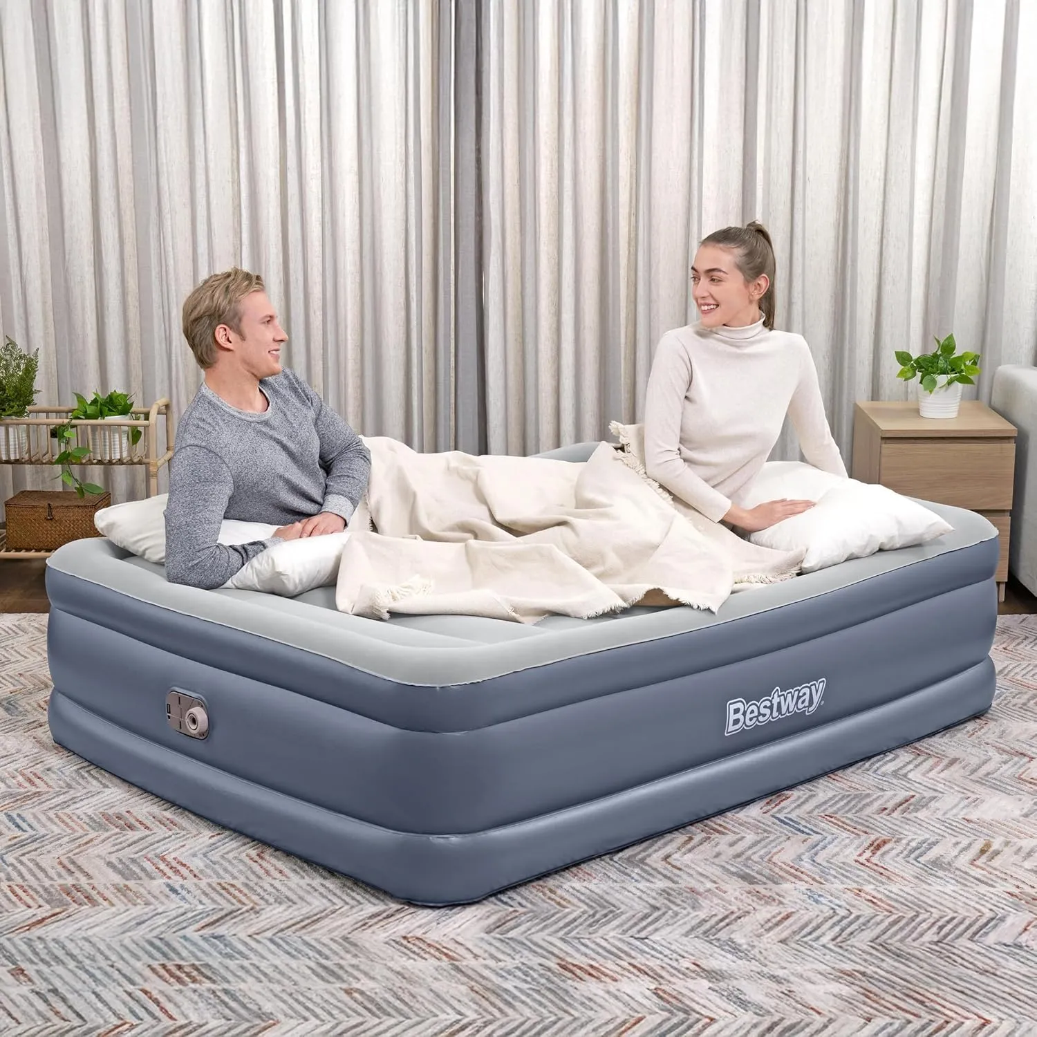 Bestway Tritech Airbed, Queen-Sized 20" Thick Durable Comfortable Mattress Pad for Portable Relaxation with Built-in AC Pump and Storage Bag