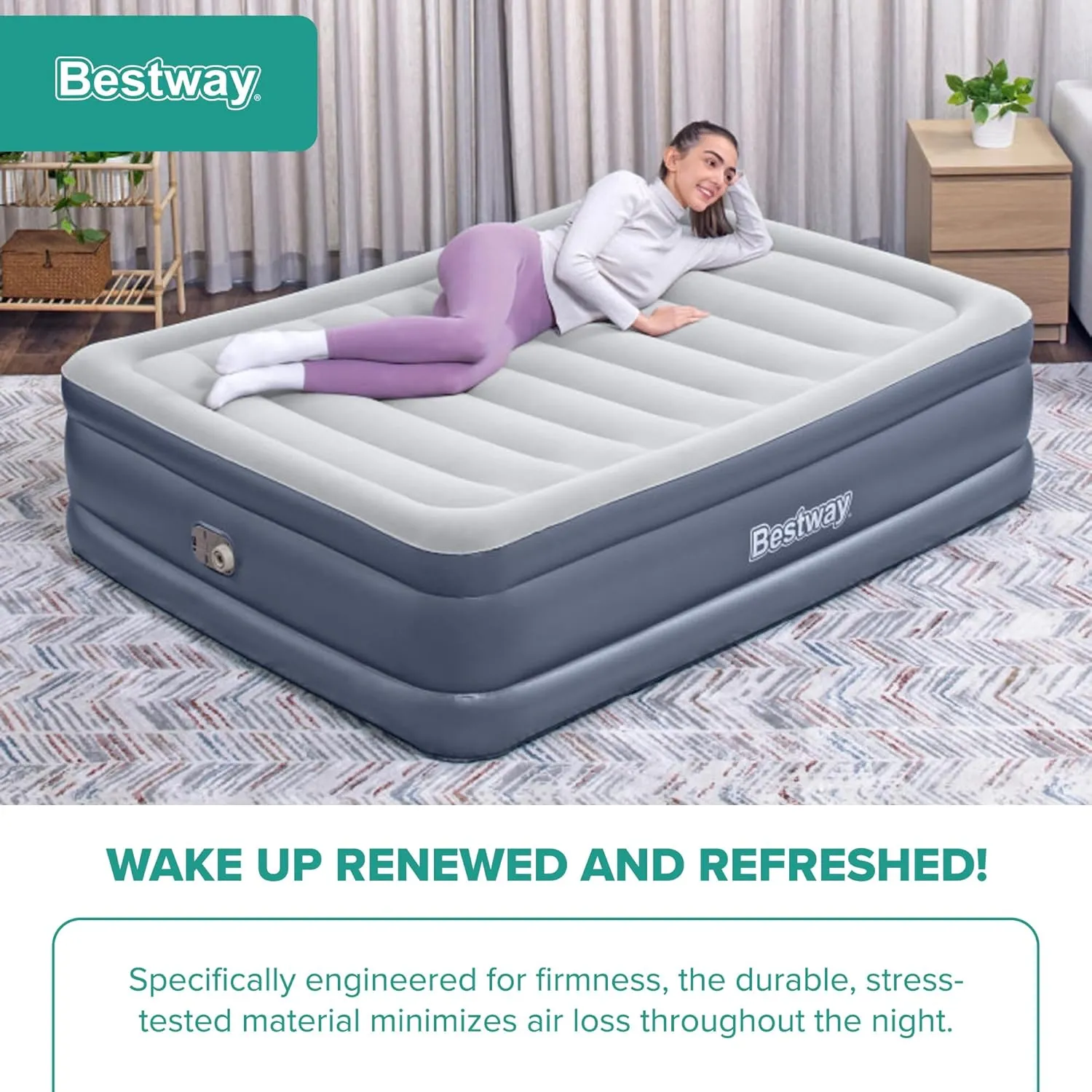 Bestway Tritech Airbed, Queen-Sized 20" Thick Durable Comfortable Mattress Pad for Portable Relaxation with Built-in AC Pump and Storage Bag