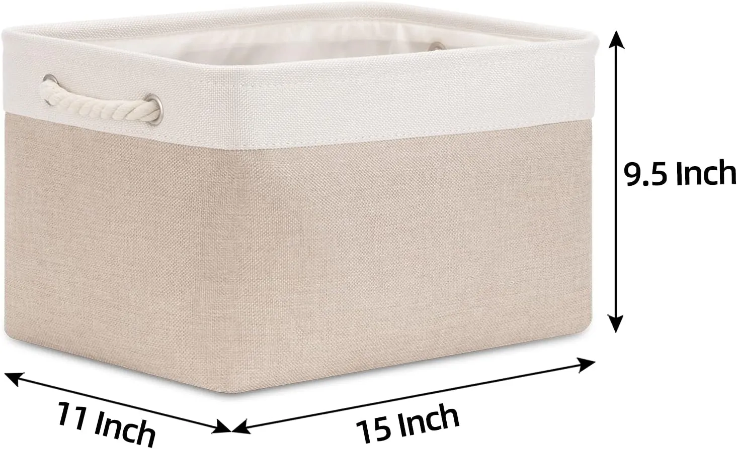 Bidtakay Large Fabric Baskets with Handles [3-Pack] Collapsible Storage Basket for Shelves 15 X 11 X 9.5 inches Canvas Bins for Closet Organization (White&Beige)