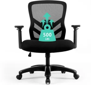 Big and Tall Office Chair 500LBS - Desk Chair with Adjustable Lumbar Support, Heavy Duty Ergonomic Mesh Computer Chair with 360 Rotation 4D Arm and Extra Wide Comfty Seat, Quiet Wheels for Adults