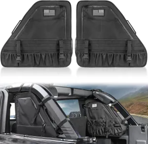Black Rear Trunk Roll Bar Organizer Storage Bag Compatible With For 2021 2022 2023 2024 2025 Ford Bronco 2/4 Door Space Expansion Interior Accessories Roll Cage Cargo Organizers Saddlebag