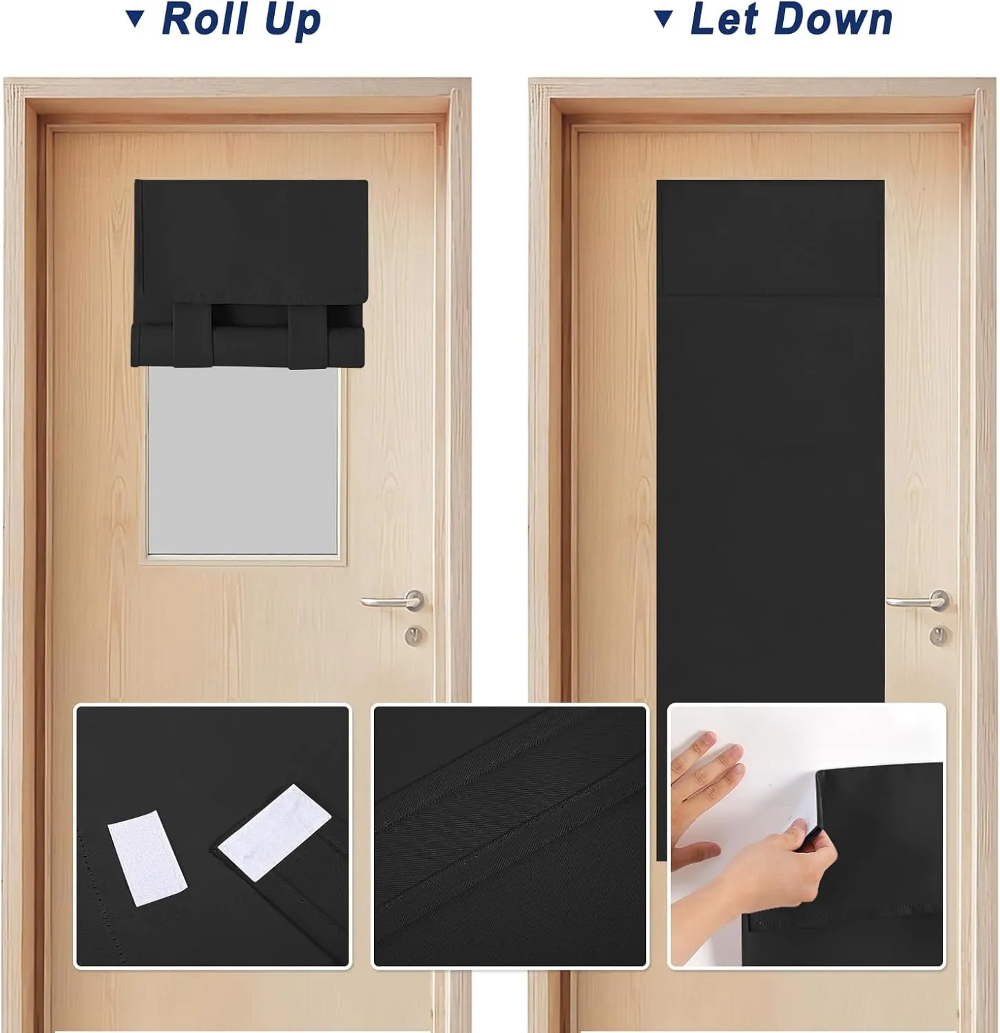 Blackout Door Curtains, Lights Block, Room Darkening, Provide Privacy, roll-able Door Panels, Window Covering for Glass Door, Front and Side, Patio Doors (18”W x42”H, 1 Piece, Black)