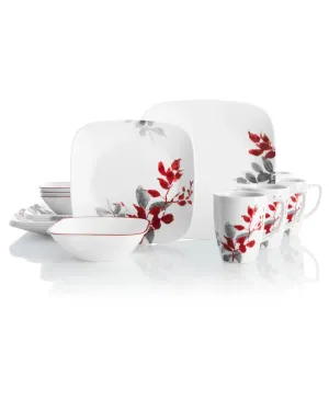 Blair Corelle Boutique Kyoto Leaves 16pc Square Dinnerware Set