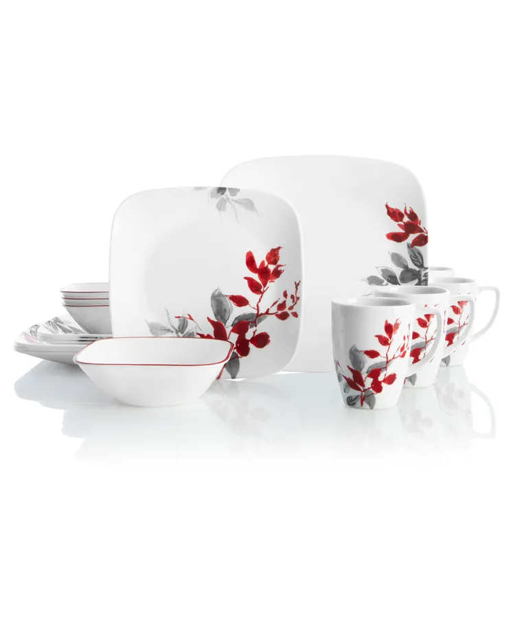 Blair Corelle Boutique Kyoto Leaves 16pc Square Dinnerware Set