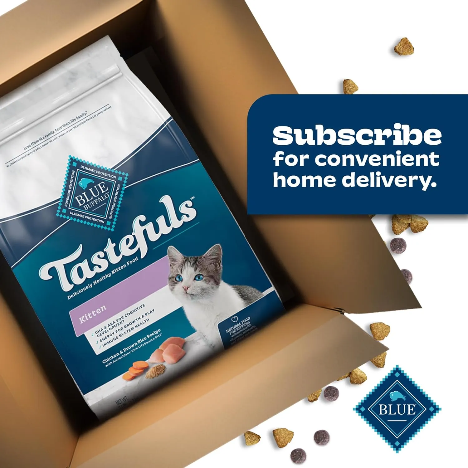 Blue Buffalo Tastefuls Kitten Food With DHA Dry Cat Food Made in the USA with Natural Ingredients, Chicken Recipe, 7-lb. Bag