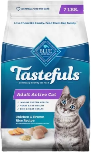 Blue Buffalo Tastefuls Natural Dry Food for Active Adult Cats, Chicken and Brown Rice Recipe, 7-lb. Bag