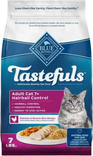 Blue Buffalo Tastefuls Natural Dry Food for Adult Cats 7 , Hairball Control, Chicken & Brown Rice Recipe, 7-lb. Bag