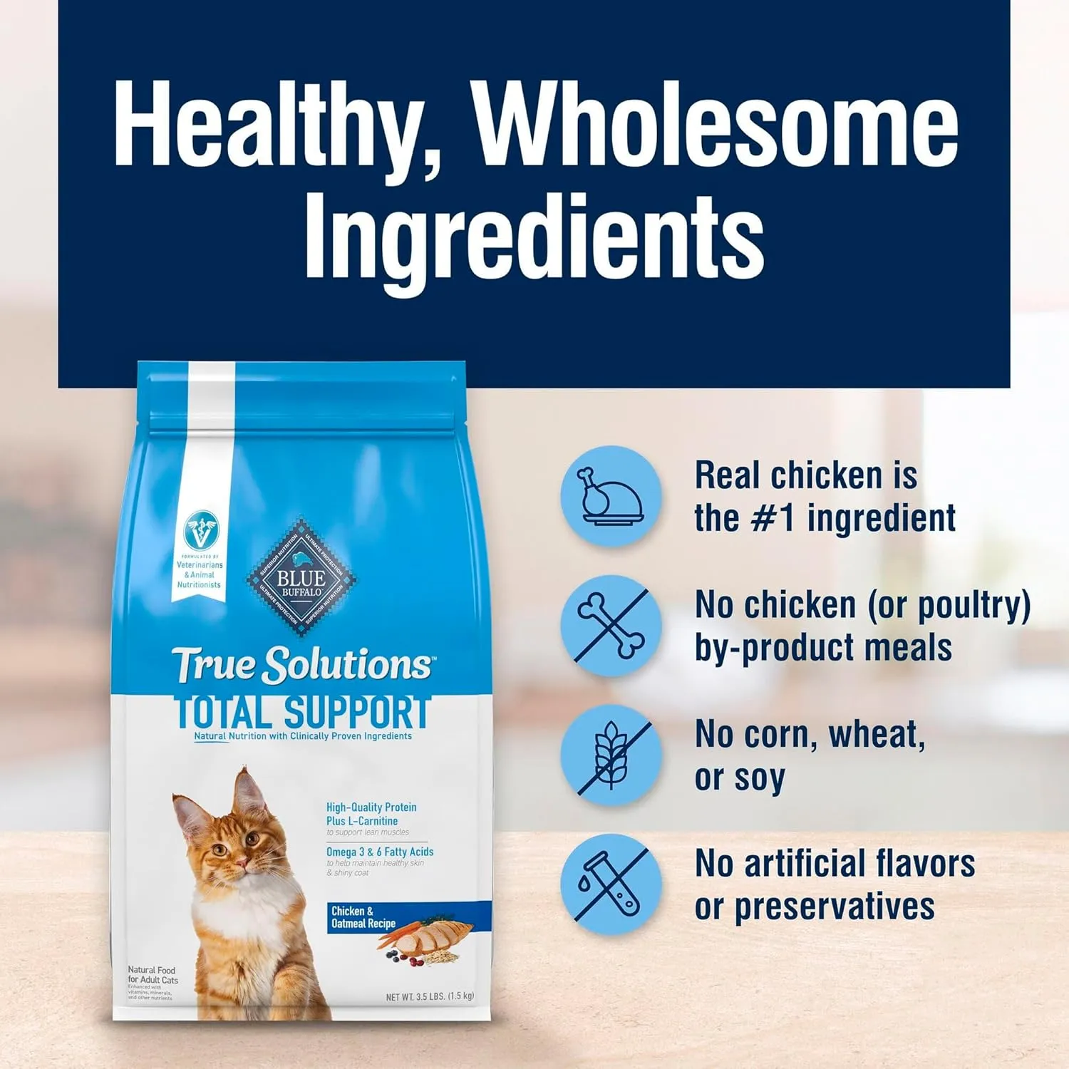 Blue Buffalo True Solutions Total Support Natural Dry Cat Food for Adult Cats, Chicken, 11-lb. Bag
