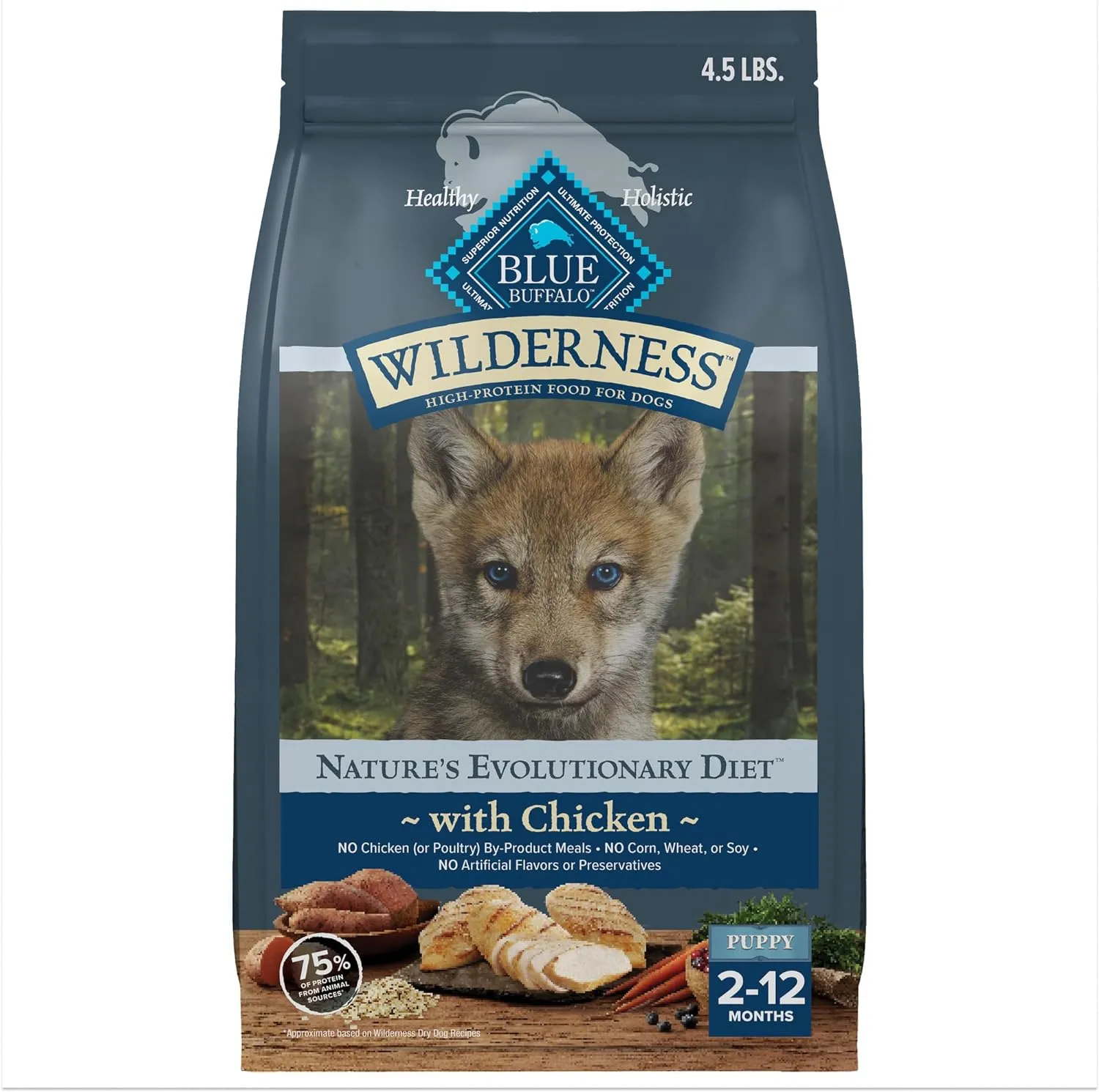 Blue Buffalo Wilderness High-Protein Natural Dry Food for Puppies, Chicken Recipe, 4.5-lb. Bag