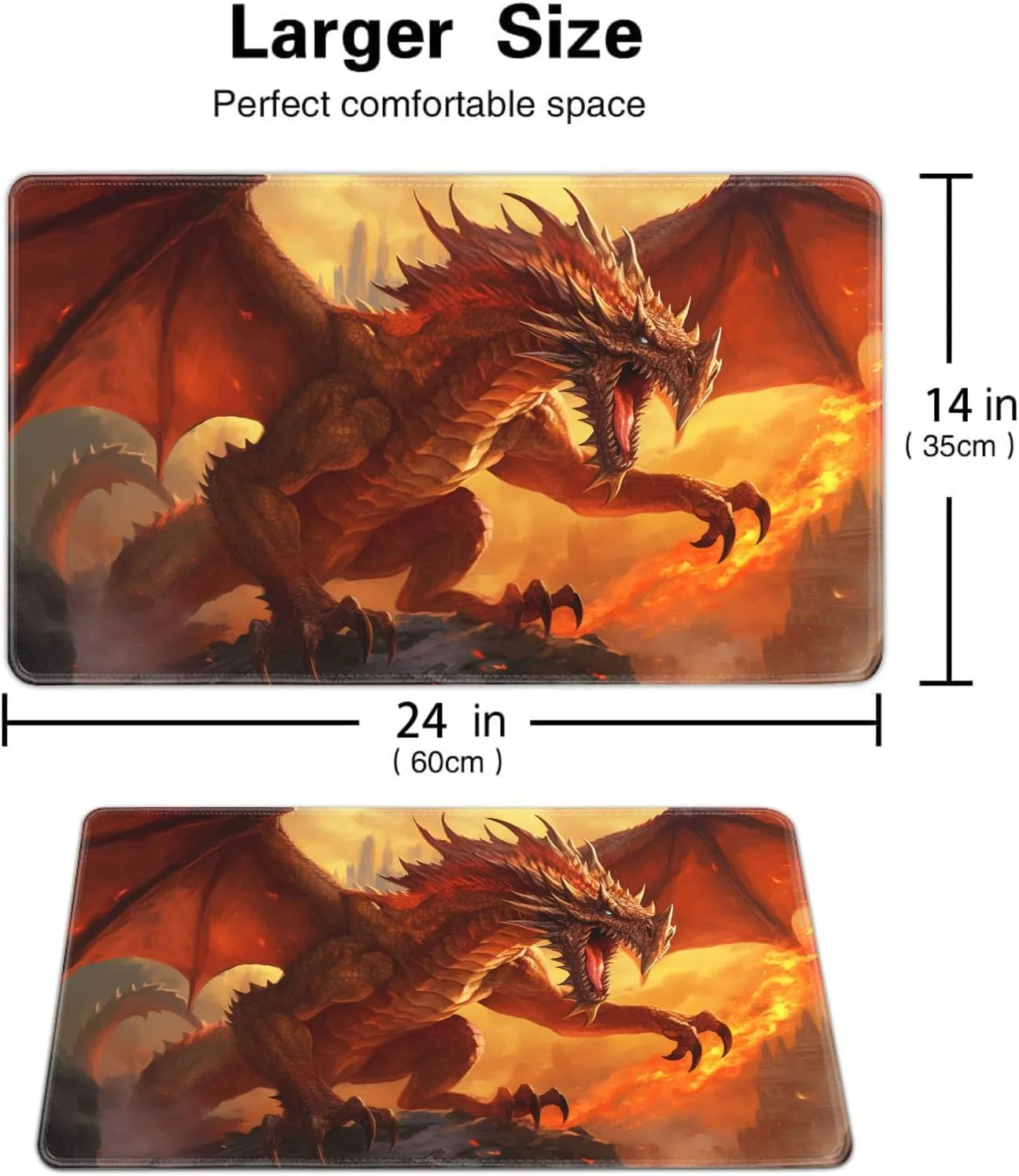 Board Game for TCG Playmat Table Mats Games Size 60X35 cm Mousepad Compatible for MTG RPG CCG Trading Card Game Play mats with 6 Dice (Playmat 7) Red Dragon 1