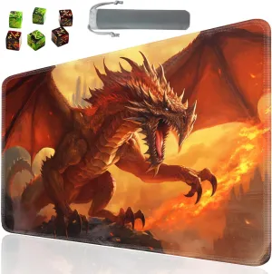 Board Game for TCG Playmat Table Mats Games Size 60X35 cm Mousepad Compatible for MTG RPG CCG Trading Card Game Play mats with 6 Dice (Playmat 7) Red Dragon 1