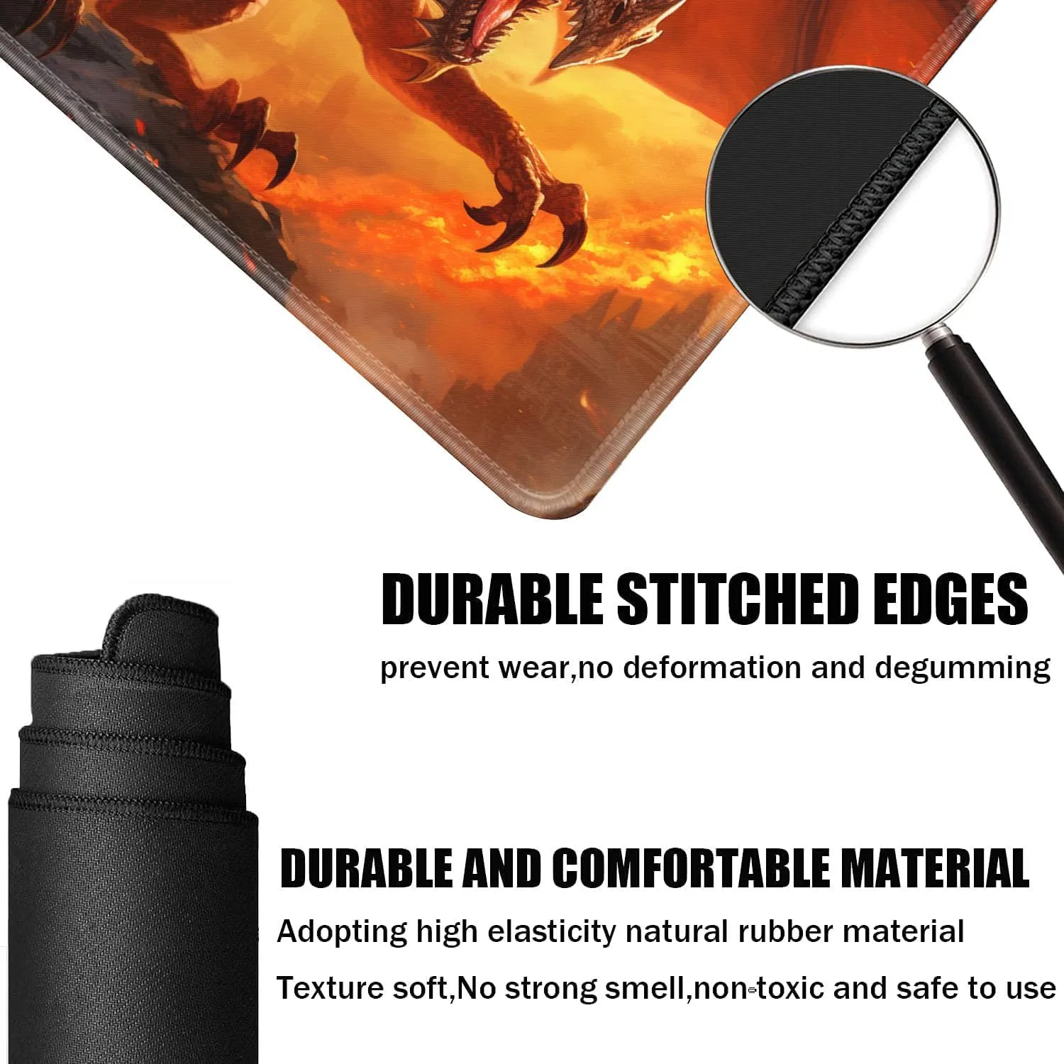 Board Game for TCG Playmat Table Mats Games Size 60X35 cm Mousepad Compatible for MTG RPG CCG Trading Card Game Play mats with 6 Dice (Playmat 7) Red Dragon 1