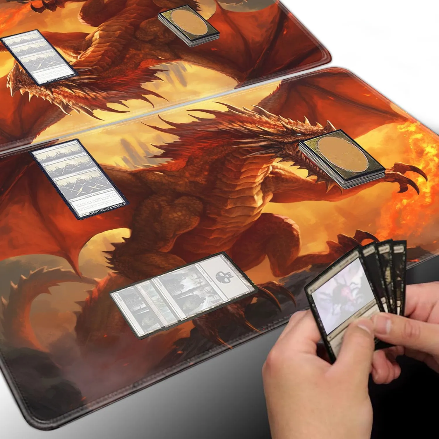 Board Game for TCG Playmat Table Mats Games Size 60X35 cm Mousepad Compatible for MTG RPG CCG Trading Card Game Play mats with 6 Dice (Playmat 7) Red Dragon 1