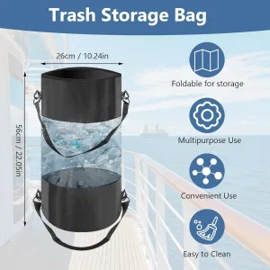 Boat Trash Bag, Portable Boat Trash Can,Portable Round Cylinder Style Garbage Container Mesh Dry Trash Storage Bag with Carry Handle and Hanging Hook