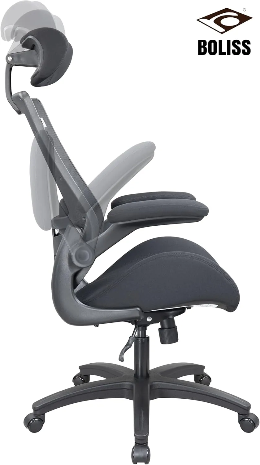 BOLISS 400lbs High Back Ergonomic Mesh Computer Office Desk Chair with Super Soft Adjustable Arms Molded Foam Seat Lumbar Support(Black)