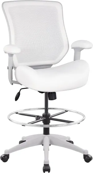 BOLISS 400lbs Mesh Ergonomic Office Drafting Chair Big Adjustable Foot Ring Height Adjustable Armrest (Wht)