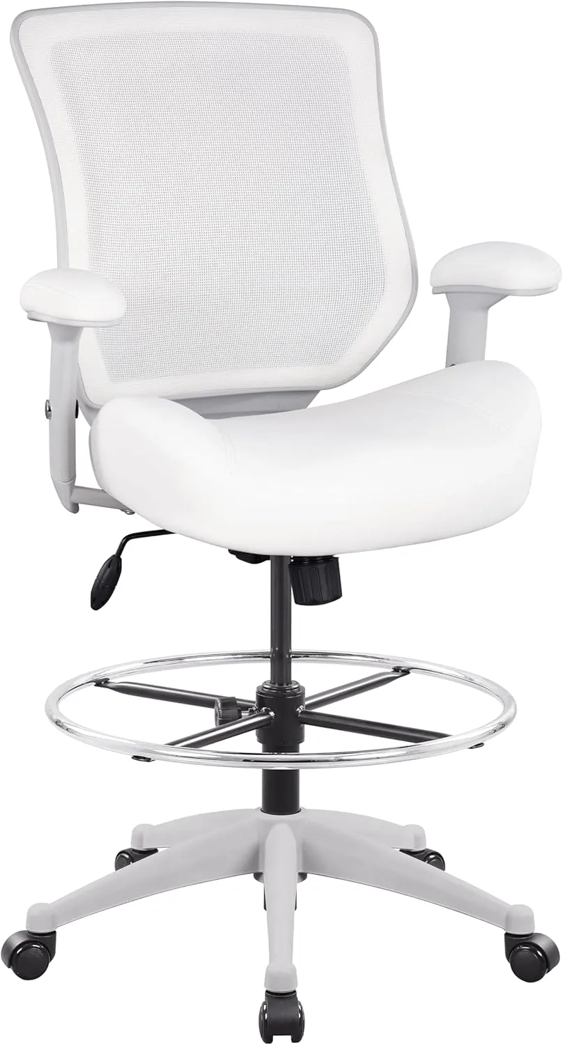 BOLISS 400lbs Mesh Ergonomic Office Drafting Chair Big Adjustable Foot Ring Height Adjustable Armrest (Wht)