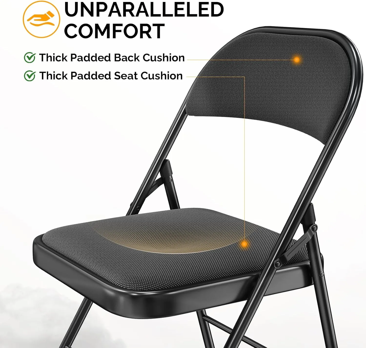 Bonnlo Folding Chair, Padded Folding Chairs with Cushion, Back and Steel Frame for Indoor Outdoor Outside Dinning Office Camping Use, Black, 6 Pack