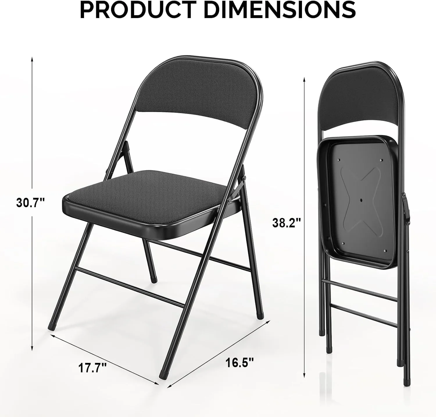 Bonnlo Folding Chair, Padded Folding Chairs with Cushion, Back and Steel Frame for Indoor Outdoor Outside Dinning Office Camping Use, Black, 6 Pack