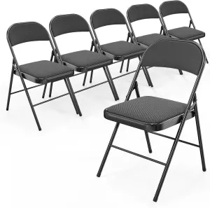 Bonnlo Folding Chair, Padded Folding Chairs with Cushion, Back and Steel Frame for Indoor Outdoor Outside Dinning Office Camping Use, Black, 6 Pack